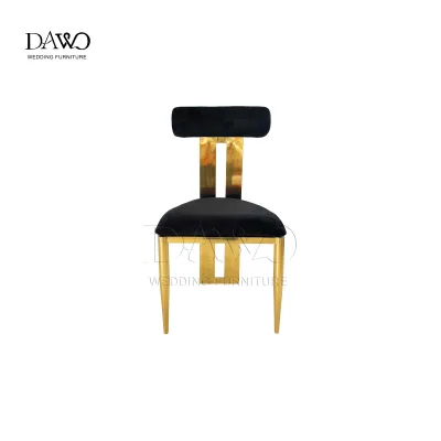 Vertical Cutout Gold Metal Dining Chair Cylindrical Roll Headrest Black Seat Modern Wedding Luxury Side Chair