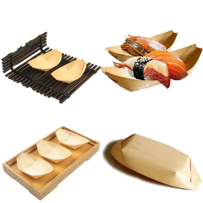 Japanese Wooden Boat Disposable Wood Boat Plates Dishes Sushi Boat Sushi Serving Tray