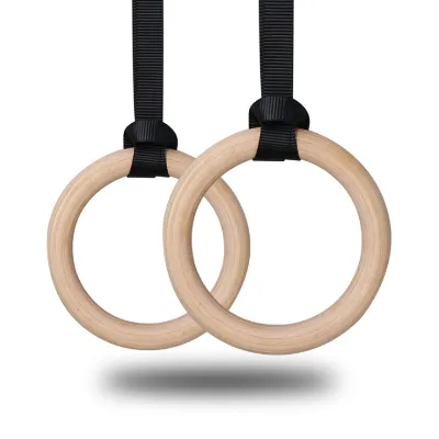 Cheap Price Gymnastic Equipment Wooden Gym Ring With Buckle Straps for Training Muscle