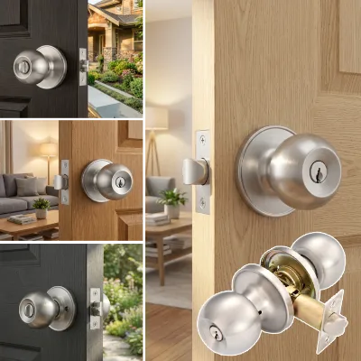 Keyed Entry Doorknob With Lock and Thumb Turn Stainless Steel Interior Door Lockset Adjustable Backset 2-3/8 or 2-3/4