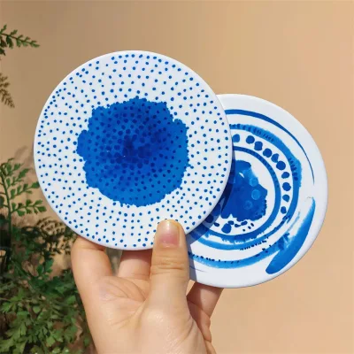 Blue Ink-wash Texture High-grade Household Ceramic Decorative Round coaster