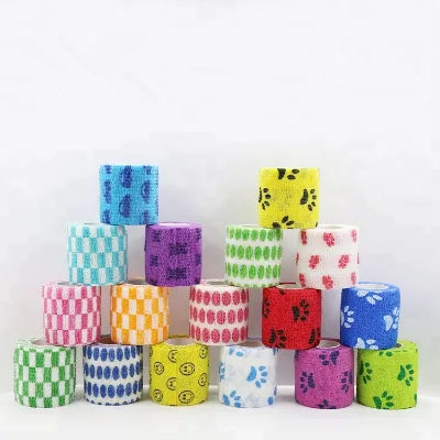 OEM Self Adhesive Crepe Bandage Printed Breathable Elastic Adhesive Bandage Tape for Sports Pet