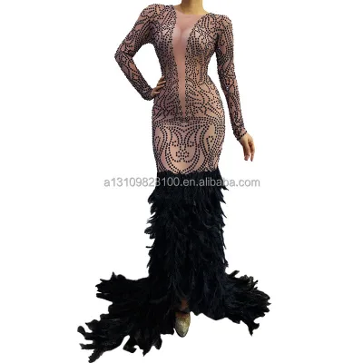 Direct Selling Rhinestone Long Dress Black Party Dress Evening Beautiful Evening Dress