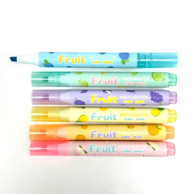 Set of 6 Fruit Scented Highlighter Markers for Kids Pastel Colors Fun Creative Oblique/Flat Brush Tip Writing Tools School
