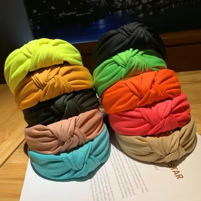 Korean Version of the New Fluorescent Cloth Knotted Headband Solid Color Wide-brimmed Fabric Headband