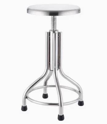 Height Adjustable Stainless Steel Round Stool for Hospitals with 100kg Load Capacity and 1 Year Warranty