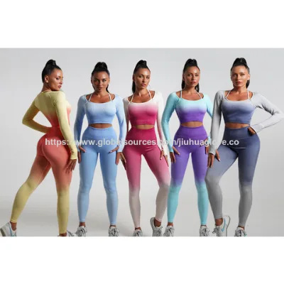 Gradually changing color yoga clothes, seamless knitted yoga setYoga wear, exericse wear , sportswear, 5 pieces set