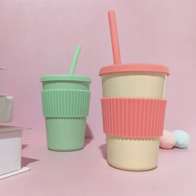Hot Sale BPA Free Reusable Biodegradable Healthy PLA Cup for Children with Silicone Lids and Straws Toddler Drinking Cup