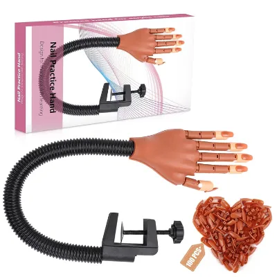 Professional Acrylic Nails Practice Hand for Nail Training +100Pcs Nail Tips Adjustable Plastic Flexible Practice DIY Manicure