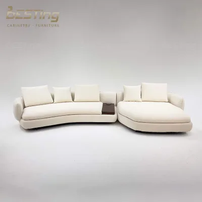 BESTING Cream White Boucle Curved Sectional Sofa Couch High Density Sponge Modern Curved Fabric Sofa Set for Hotel Living Room