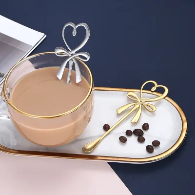 304 Stainless Steel Spoon, Three-Dimensional Bow Coffee Spoon, Creative Gold-Plated love Mixing Spoon, Wedding Ceremony Spoon