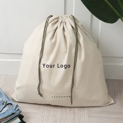 Customized Printed Logo Soft 100% Cotton Fabric Luxury Protection Drawstring Storage Sack Dust Bag for Shoes Handbags Clothes