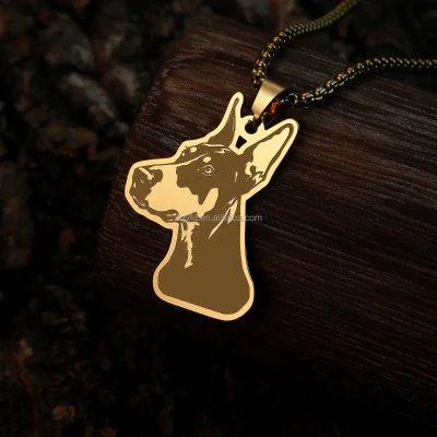 Wholesale Laser Engraved Dog Portrait Pendant Stainless Steel Doberman Charm Necklace Jewelry for Dog Lover Loss Sympathy Gift