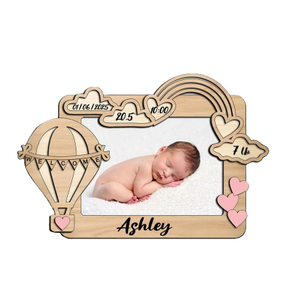 Wooden Baby Commemorative Photo Frame Newborn Announcement Sign Wooden Photo Frame Baby Birth Photo Props