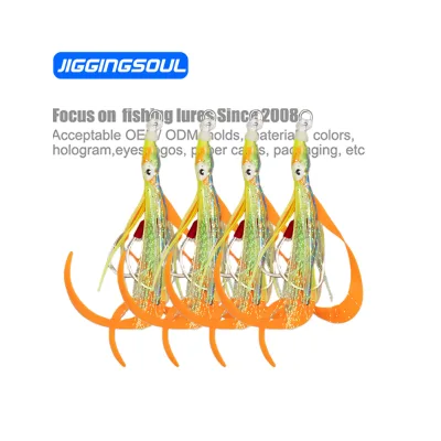 JIGGINGSOUL-FH009 Bionic Squid Skewer Hooks Luminous Double Jig Hook With Squid Skirt Saltwater Assist Octopus Jigging Hook