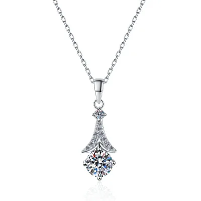 Minimalist S925 Sterling Silver 1 Carat D Color VVS1 Moissanite Pendant Necklace GRA Certified Pass Diamond Tester for Women