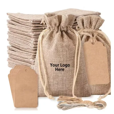 Manufacturer Custom Logo Eco Organic Reusable Durable Burlap Jute Linen Gift Bags With Drawstring for Jewelry Pouches