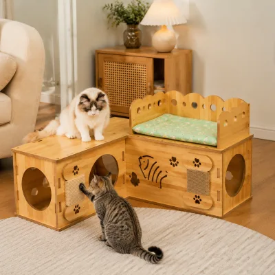 Classic Cat Tree Shared Pet Furniture for Living Room and Pet Clinic Eco-Friendly MDF Arctic Fleece Hemp Rope Carton Packed