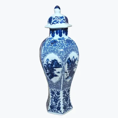Dragon Lid Blue and White Large Rustic Modern Ceramic Floor Vases for Home Decoration with Birds Design
