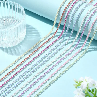 Crystal Rhinestone Close Chain Trim 2/2.5/3mm 10Y Multicolor for Sewing DIY Wedding Crafts