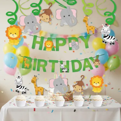 Animal Theme Birthday Party Baby Shower Supplies Banner Cake Topper