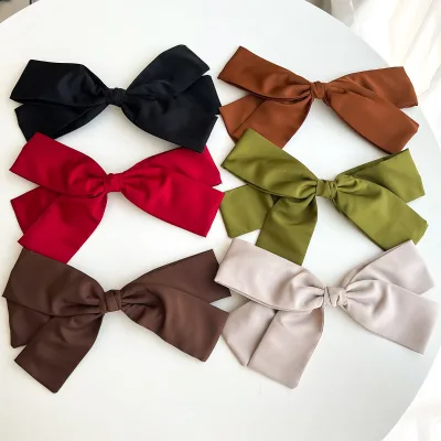 Women Plain Color Fabric Large Ribbon Hair Barrette Oversized Bow Hair Clip