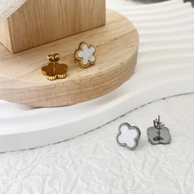 18K Stainless Steel 18K Gold Plated Clover Leaf Stud Earring For Women