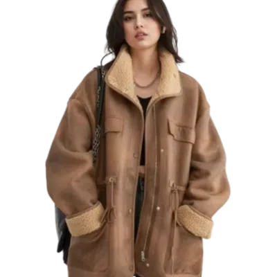 Customized New Retro Fashion Lapel Double-sided Velvet Single-breasted Zipper Multi-pocket Women's Long-sleeved Warm Jacket