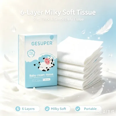 Besuper Disposable 6-Ply Wood Pocket Tissue with Milk Essence Moisturizing Gentle Soft for Newborn Baby Travel Daily Care