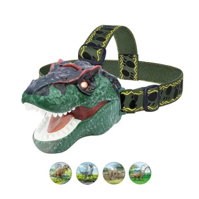 Kids Dinosaur Headlamp Projection LED Head Light Flashlight Toy with Portable Adjustable Headband Lightweight for Camping Gear