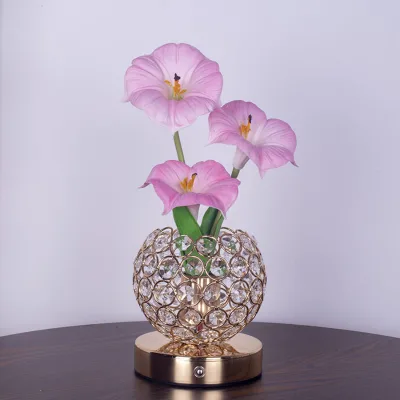 Romantic Crystal Flower LED Cordless Table Lamp for Wedding Party Event and Centerpiece Decor Bedroom Living Room Gift Light