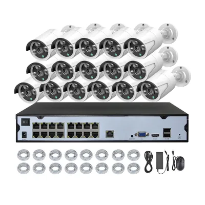 4K 8MP 16 Channel Home Security Camera System Indoor/Outdoor Face Detection Bullet IP with On-vif NVR Kit Poe Compatible