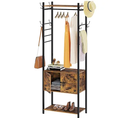 Rustic Design Hallway Free Stand Modern Hanging Solid Wooden Coat Rack, Coat and Bag Hanger Stand