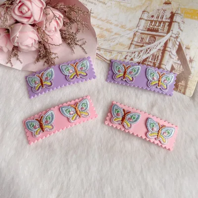 Women Fashion Design Rectangle Hair Snap Clips Embroidered Butterfly Hair Clip
