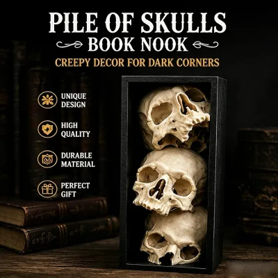 Skull Pile Book Corner Insert Custom Home Desk Decor Bookend Book Nook Skull Halloween Resin Statue for Bookshelf