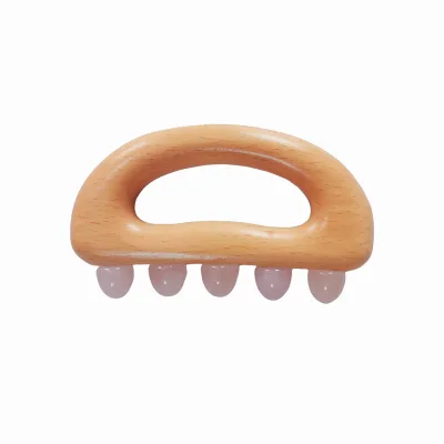 Ergonomic Wooden Gua Sha Scraper with 5 Natural Gemstone Massage Nodes with Rose Quartz, Aventurine, Obsidian for Full Body