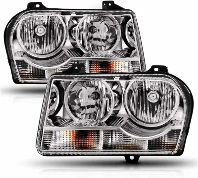 Headlights Assembly  2 Halogen Type Chrome Replacement OEM Style Passenger & Driver Headlamp for  Chrysler 300 2005-2010
