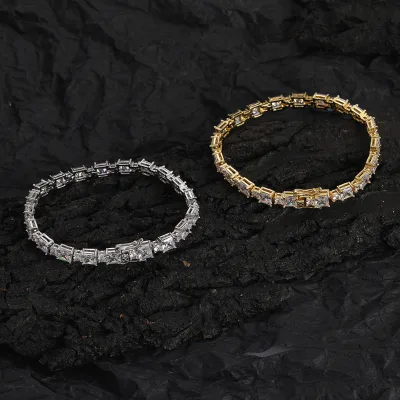Tennis bracelet 5mm + 3mm square zirconium + round zircon couple bracelet size zircon