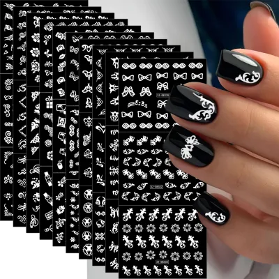 30pcs Bronzing Gold Flower Bow Nail Stickers Retro Irregular Pattern 3D Self-Adhesive Nail Art Decoration Nail Decals