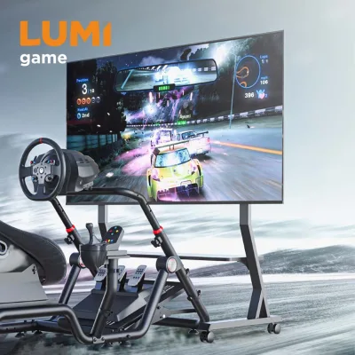 LDT03-25FLW Steel Mobile Rolling TV Cart with Media Shelf Height Adjustable Large TV Floor Stand for 45"-90" Screen Gaming Setup