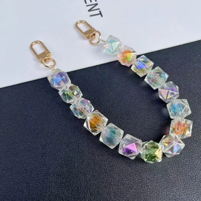 Colorful Acrylic Diamond-shaped Bead Bracelet Bag Handle Chain Universal Mobile Phone case Short Chain
