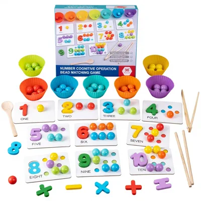 Kids Arithmetic Math Toy Set, Beads, Chopsticks & Spoons, Number Crunching Clip Beads Game, Montessori Math Beads Counting Toy