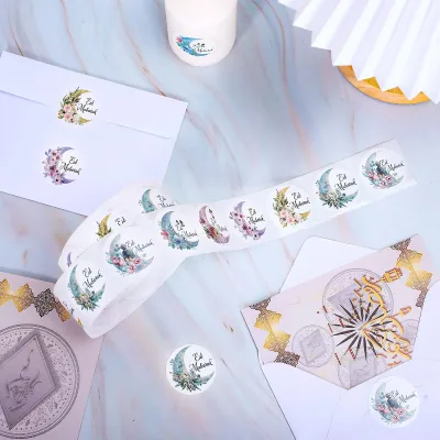 Eid Stickers Round Ramadan Islamic Gifts Eid Mubarak Sticker Labels Muslim for Gift Box Tag Home Kid Decorations Envelope Seal