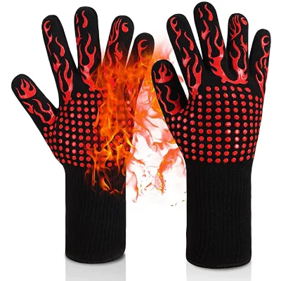 Kitchen Potholder and Cooking Mitts Fireproof Non-Slip Silicone Oven Glove for BBQ Grilling Heat Resistant Hand Muffs