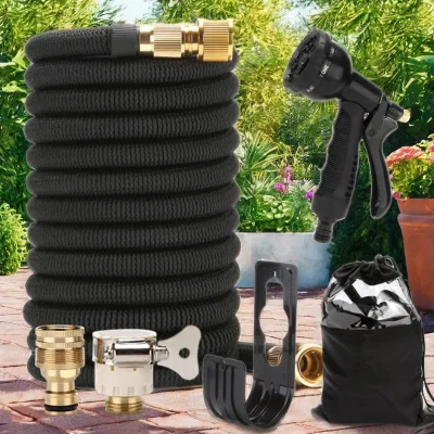 100ft Retractable Garden Water Hose with Brass Fittings and Sprayer Nozzle Fold-Up Hoses & Reels