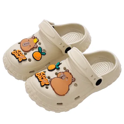 HY2 Capibara Summer Children's Slippers Non-slip Breathable Baotou Parent-child Step on Poo Feeling Boys Girls Slippers