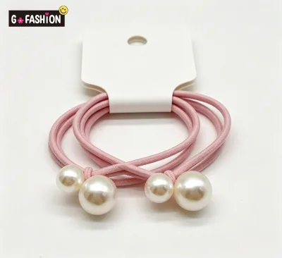 2PC Elegant Faux Pearl Hair Ties Elastic Hair Band Rubber Ponytail Holder Women Sweet Hair Accessories With Paper Card Package