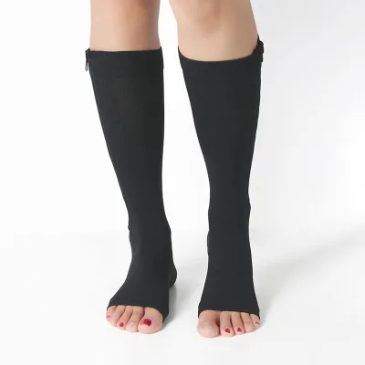 Sport Varicose Calf Sleeve Compression Stockings Mens Compression Socks 15-20mmHg OpenToe With Zipper