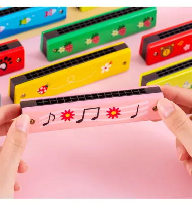 Wooden Harmonica Educational Toy Musical Instrument 16-Piece Set for Kids