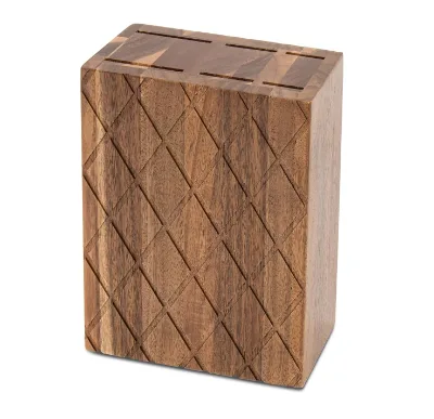 Diamond Carved Acacia Wood Knife Block, 6 Slot Kitchen Utensil Storage Block for Home Kitchen